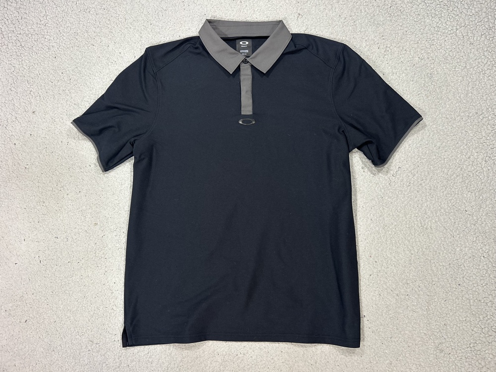 Y2K Oakley Polo Shirt Mens Large Black Gray Colorblock Golf Performance Logo